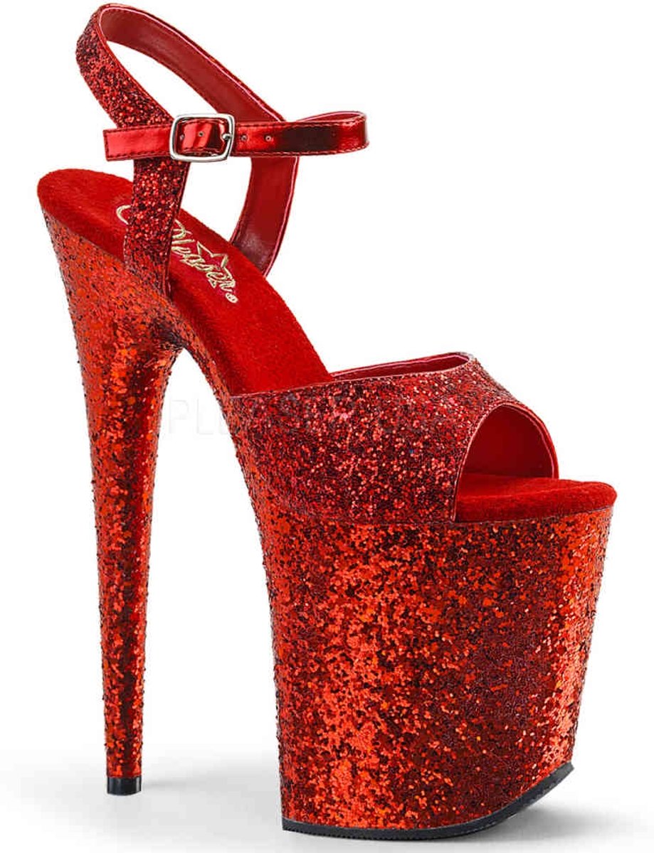 EU 37 = US 7 | FLAMINGO-810LG | 8 Heel, 4 PF Glitter Ankle Strap Sandal